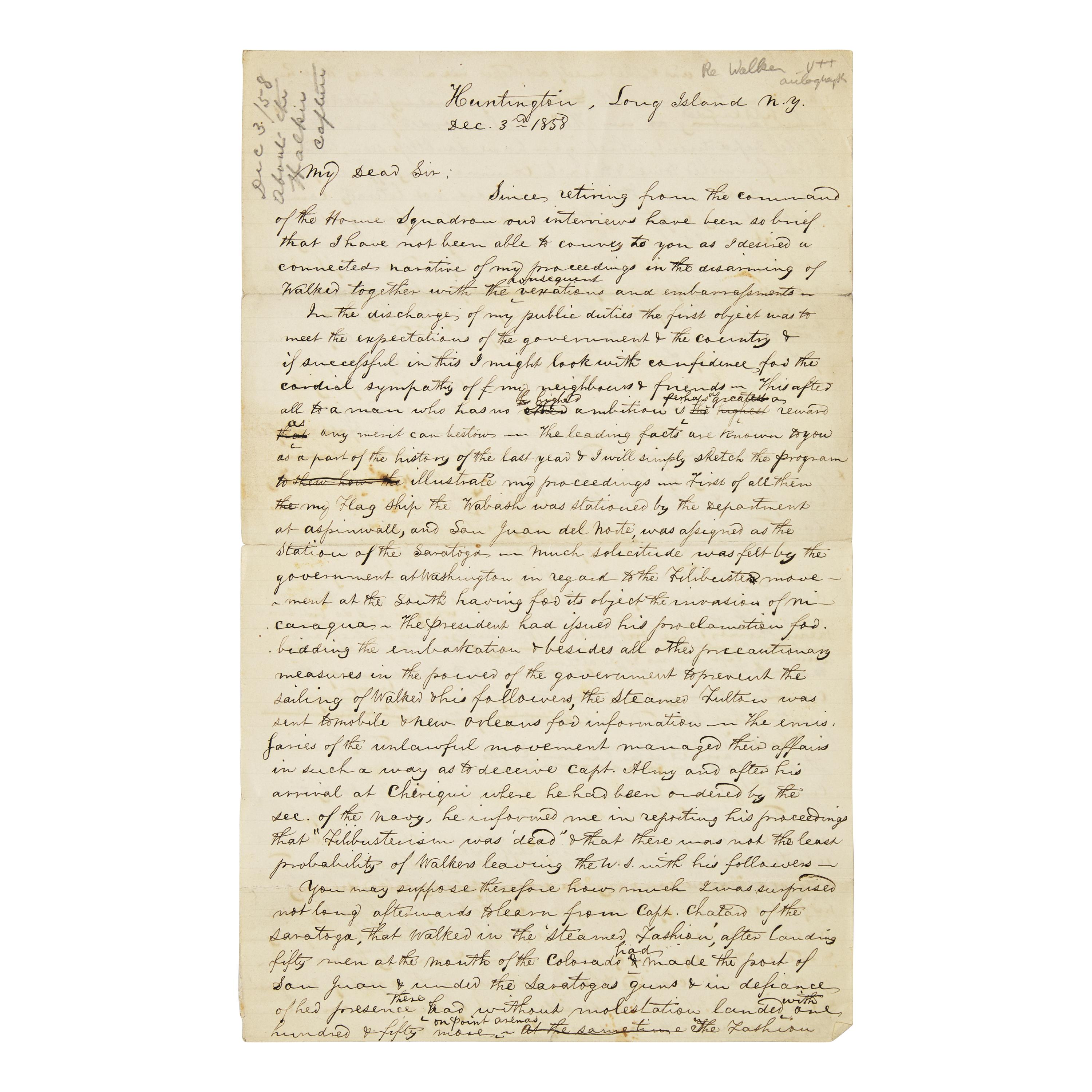 [Paulding, Hiram] (Walker, William) Autograph Draft, unsigned