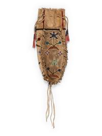 Santee Sioux Beaded Hide Drawstring Pouch
