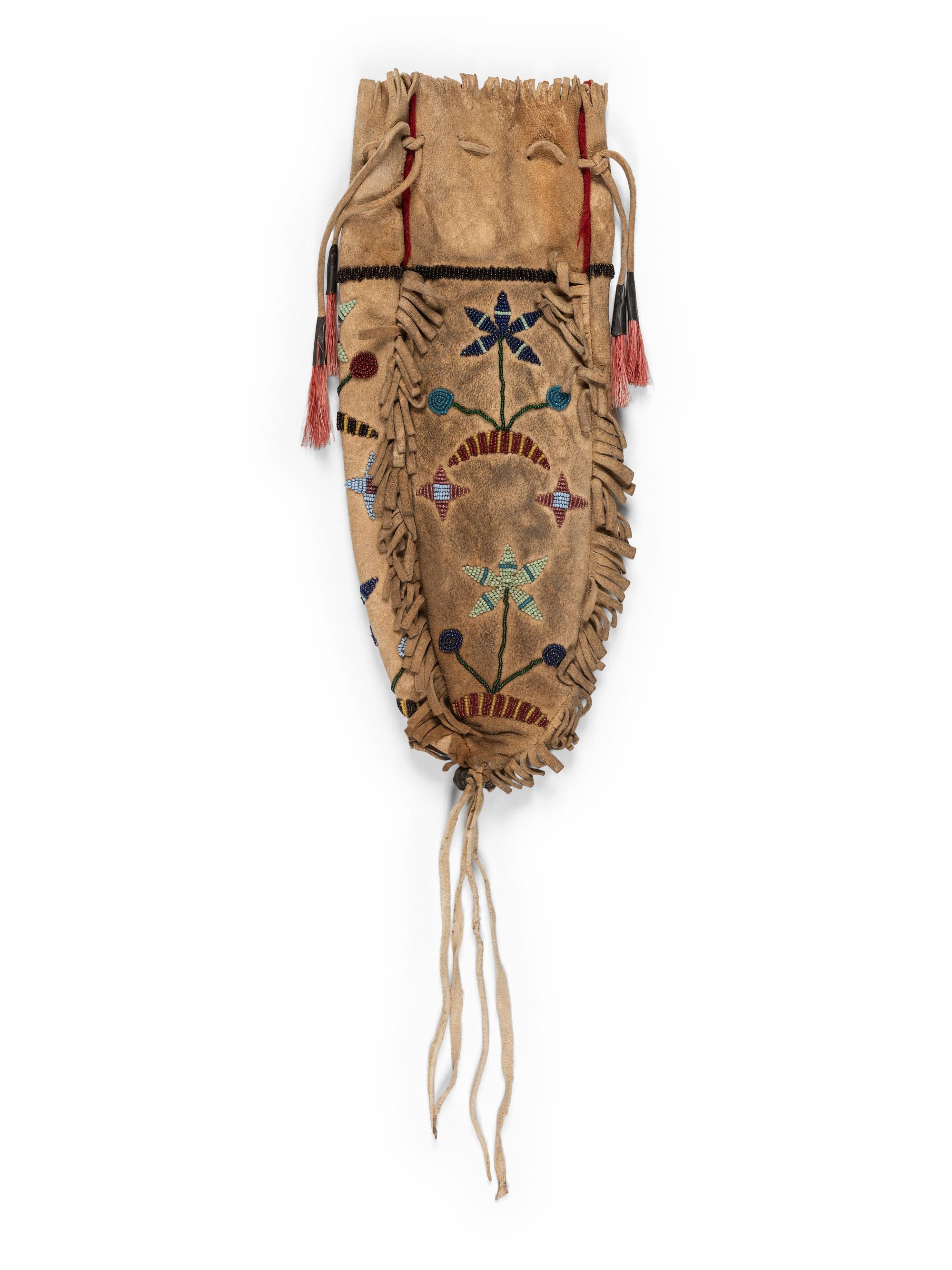 Santee Sioux Beaded Hide Drawstring Pouch