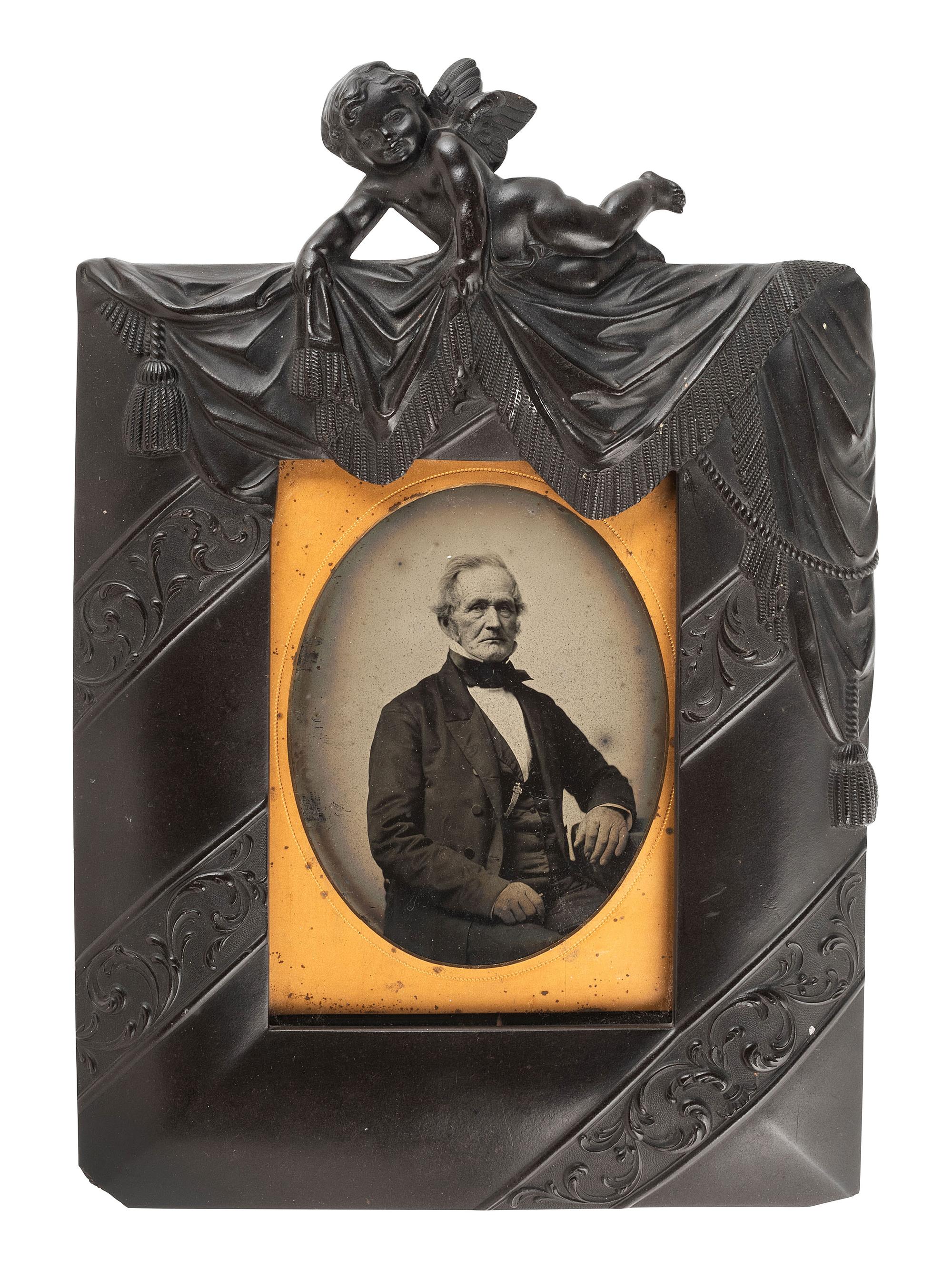 [EARLY PHOTOGRAPHY]. Whole plate ambrotype of aged woman & half plate ambrotype of aged gentleman.
