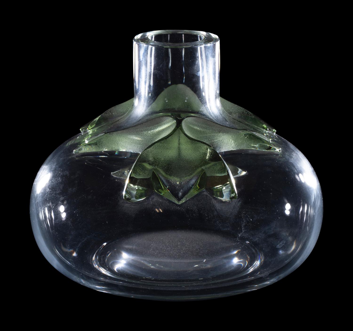 A Lalique Clear and Green Frosted Glass Vase