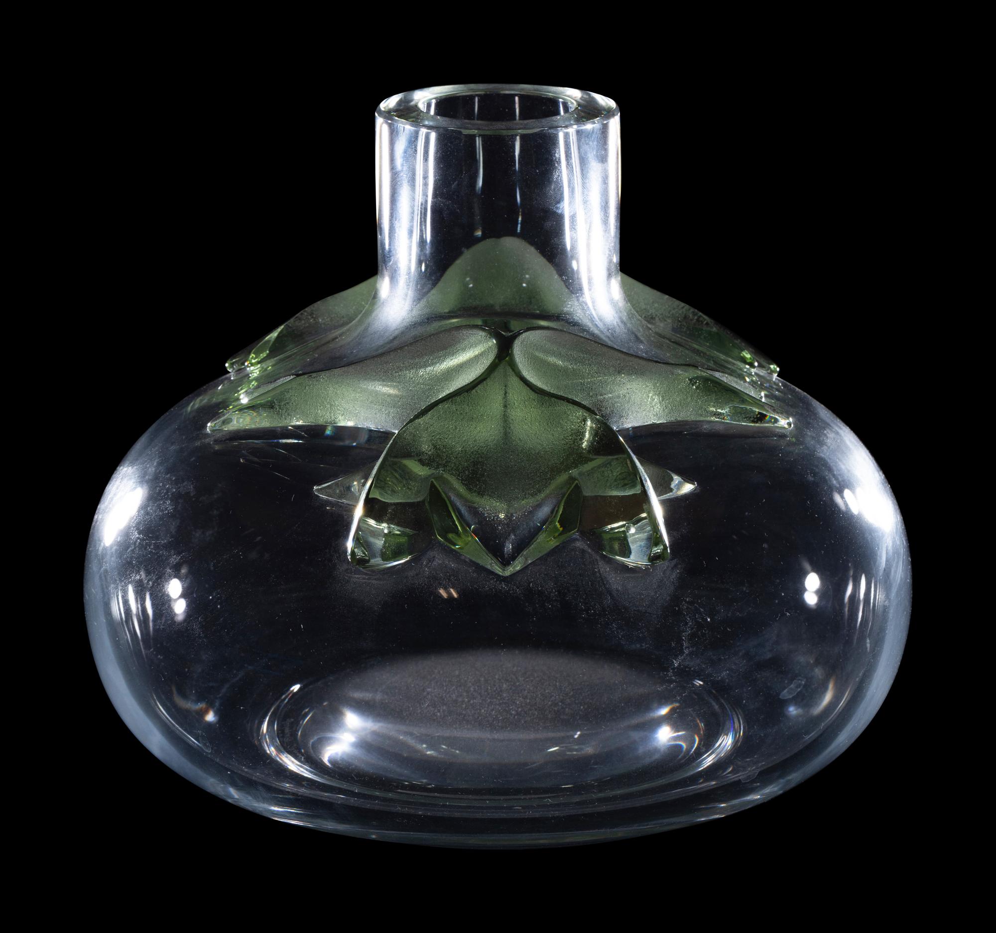 A Lalique Clear and Green Frosted Glass Vase