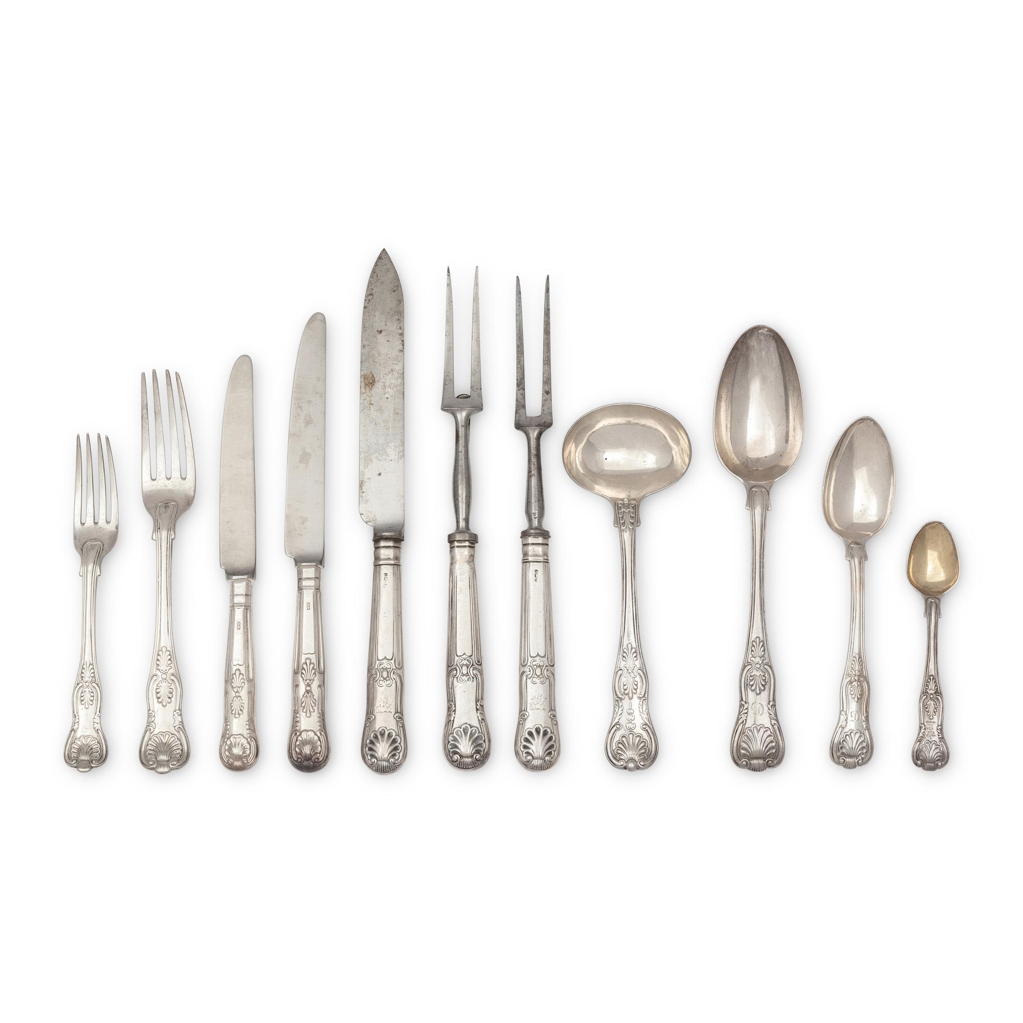 An Assembled English Silver King's Pattern Flatware Service