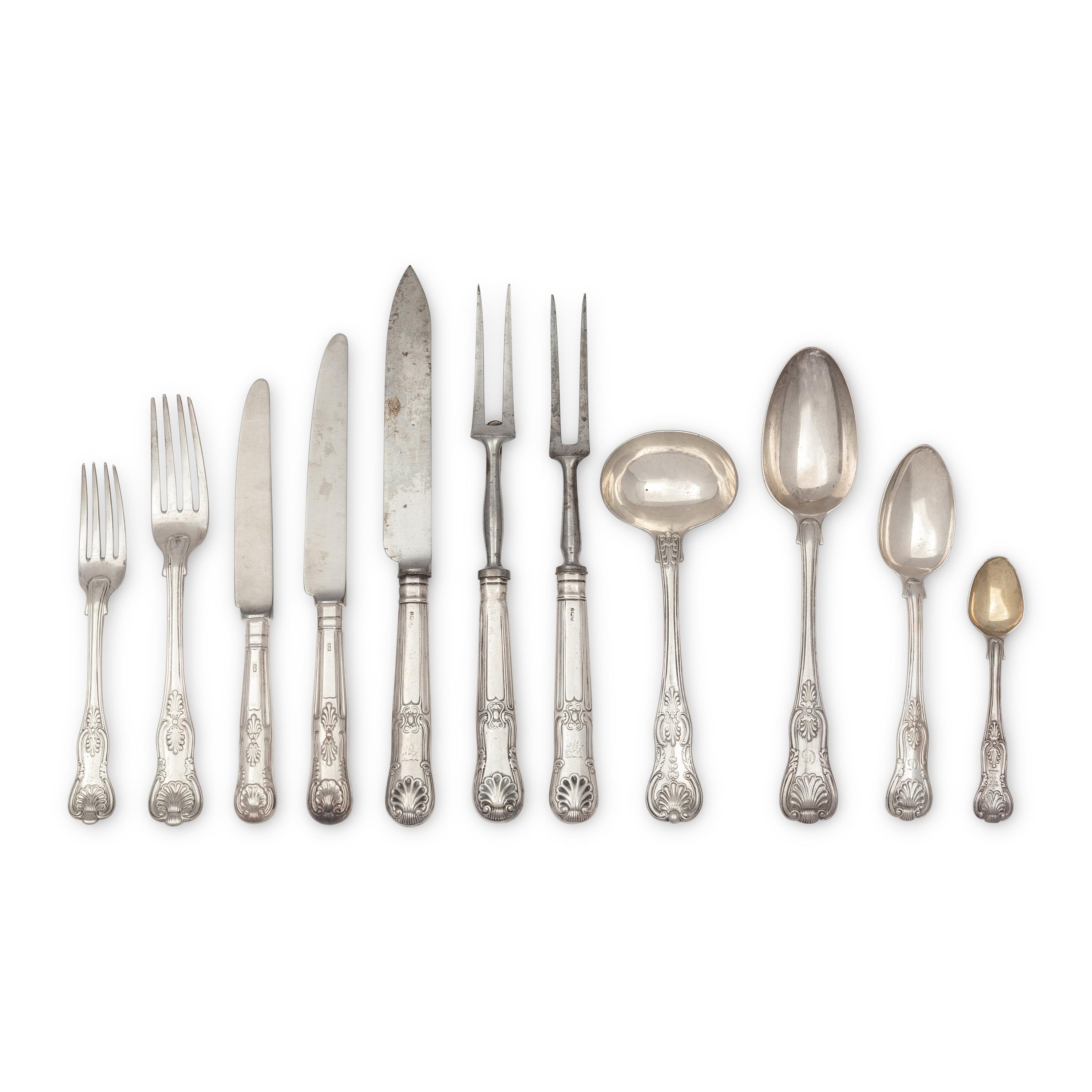An Assembled English Silver King's Pattern Flatware Service