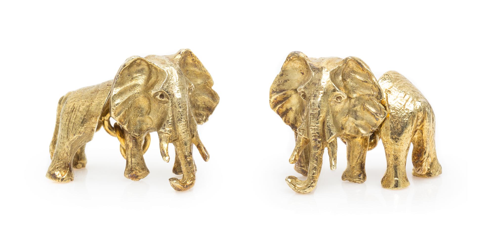 A Pair of Yellow Gold Elephant Motif Cufflinks, 17.60 dwts.