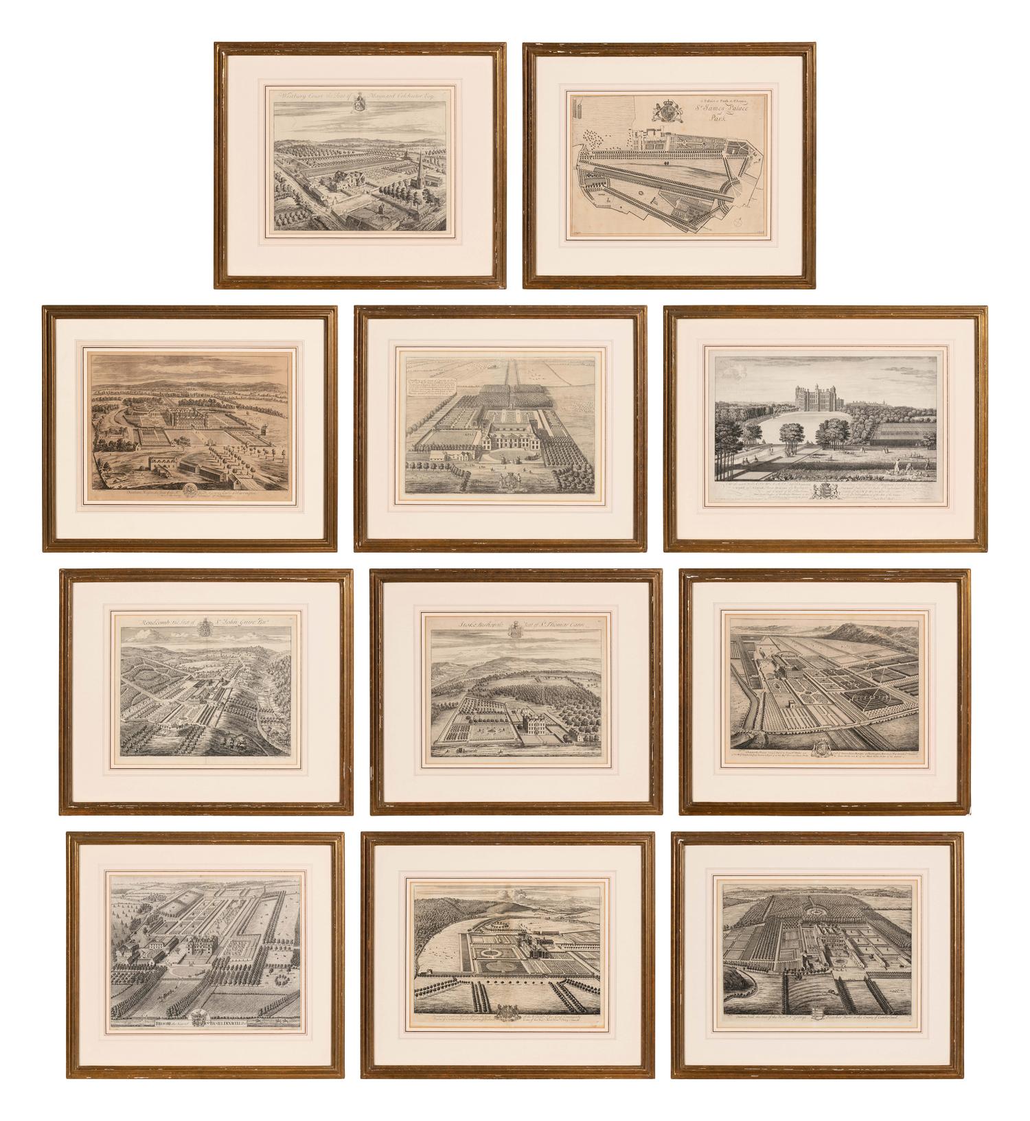 A Set of Ten Topographical Engravings in Giltwood Frames