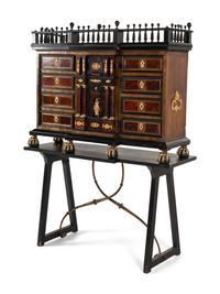 A Flemish Baroque Part Ebonized Walnut Cabinet on Later Stand