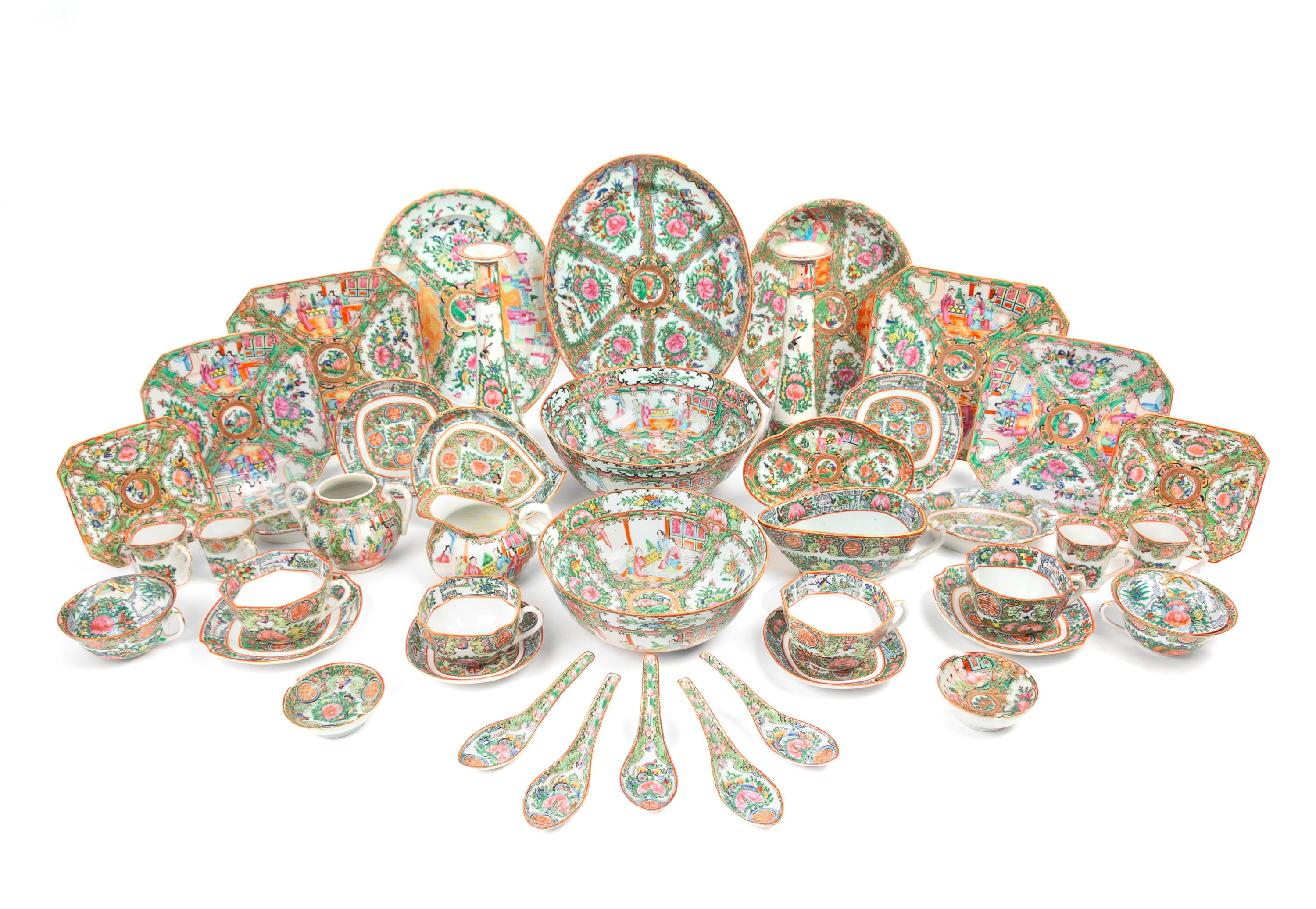 A Collection of One Hundred and Fifty-Four Chinese Export Rose Medallion Porcelain Articles Length of longest 13 inches. — LATE 19TH-20TH CENTURY