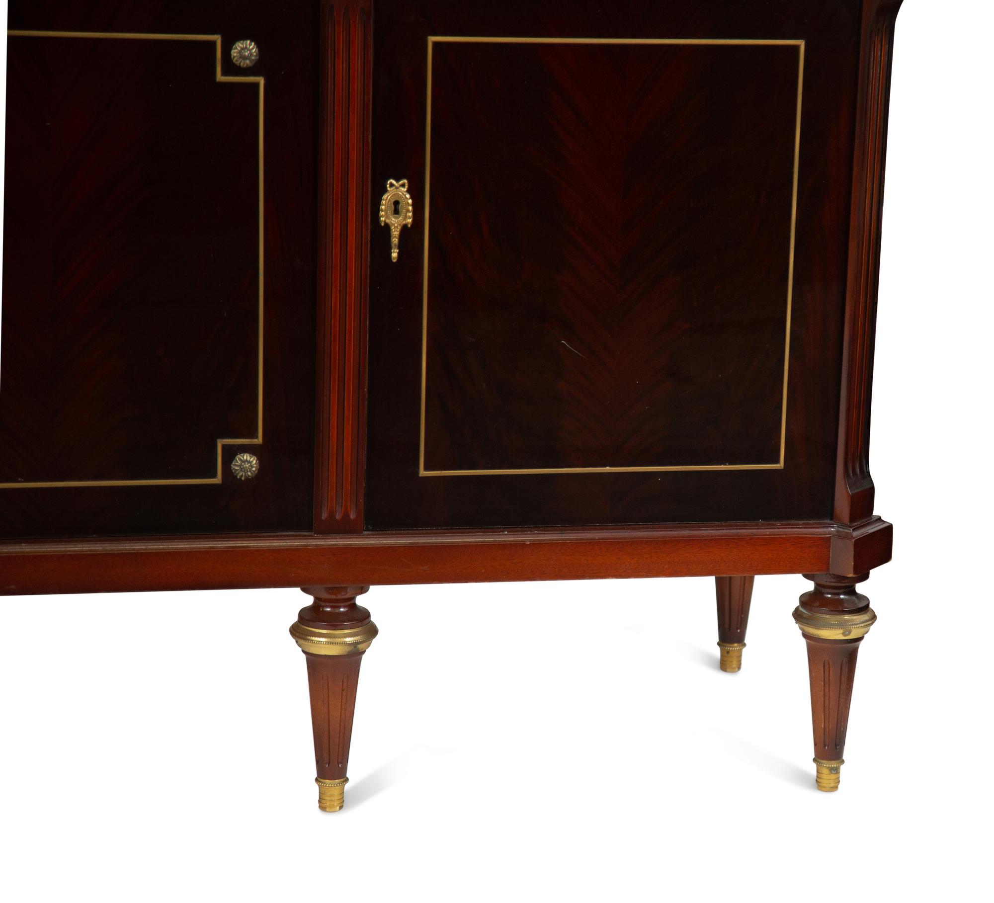 A Louis XVI Style Mahogany Marble-Top Console Cabinet