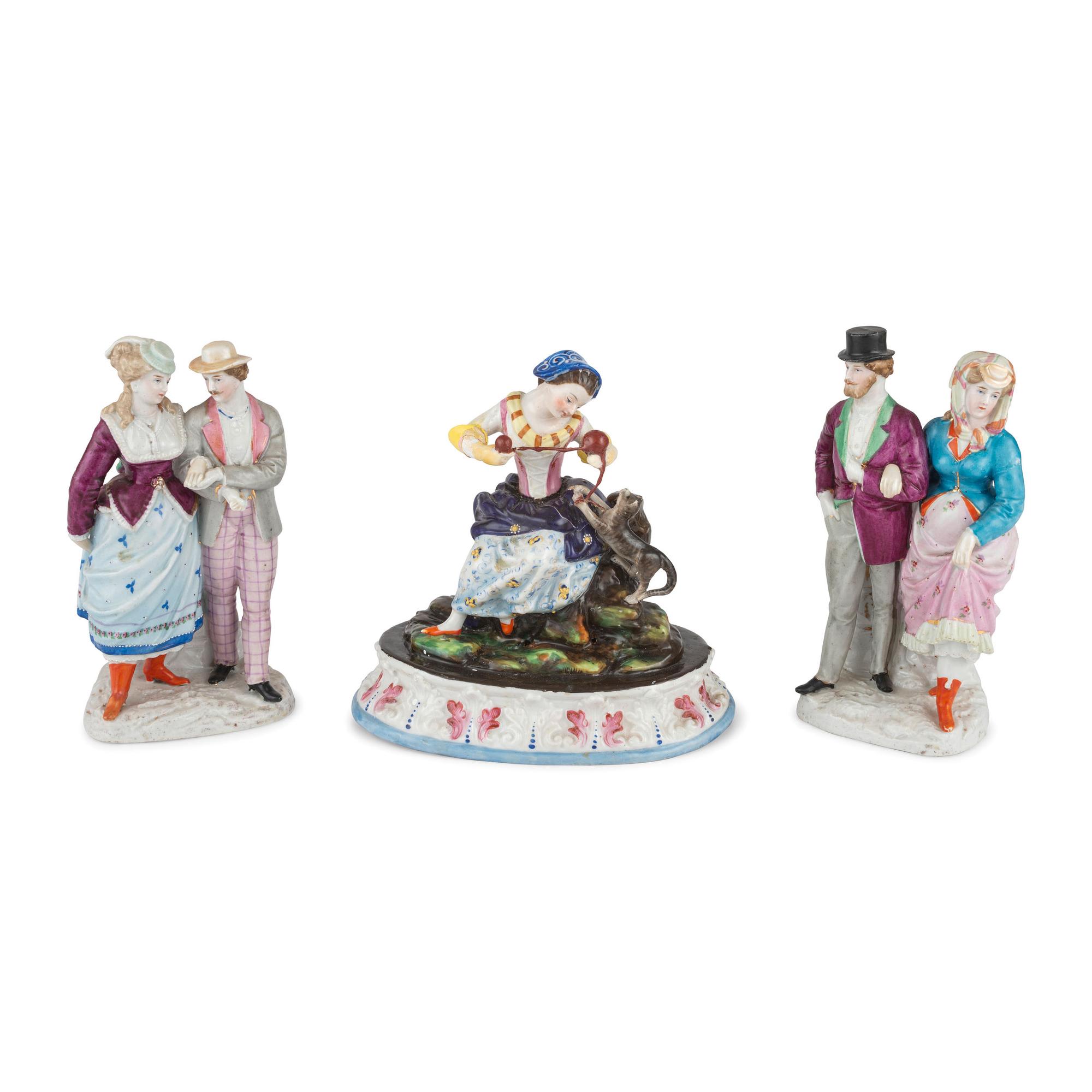 Six Continental Porcelain Figures with Polychrome Enamel Decoration