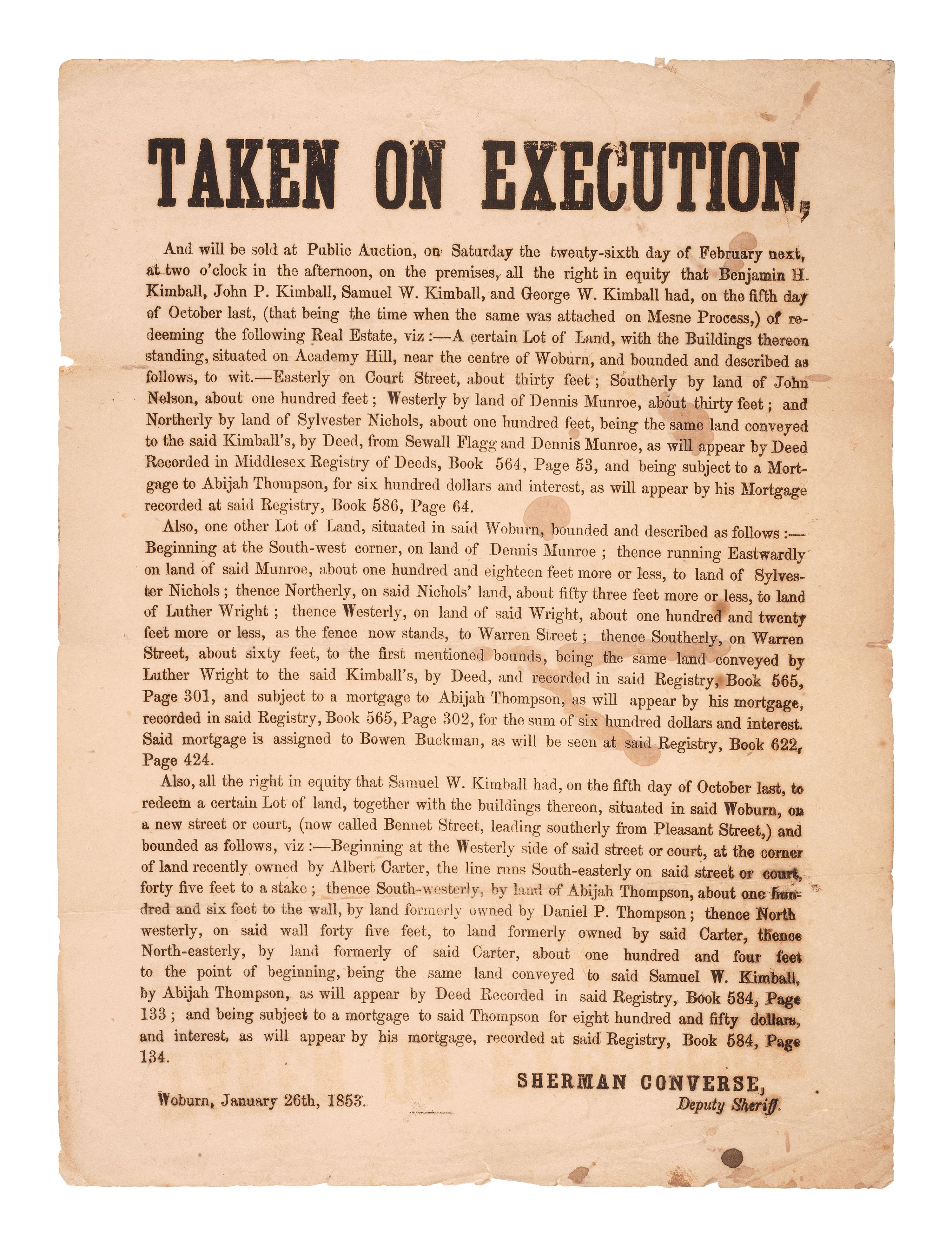 [MASSACHUSETTS] -- [DEARBORN, Henry (1751-1829)]. A group of signed documents and other ephemera related to military officer and politician Henry Dearborn, comprising: