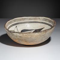 Ancestral Pueblo, Mimbres Black-on-White Pottery Bowl, Transformational Fish
