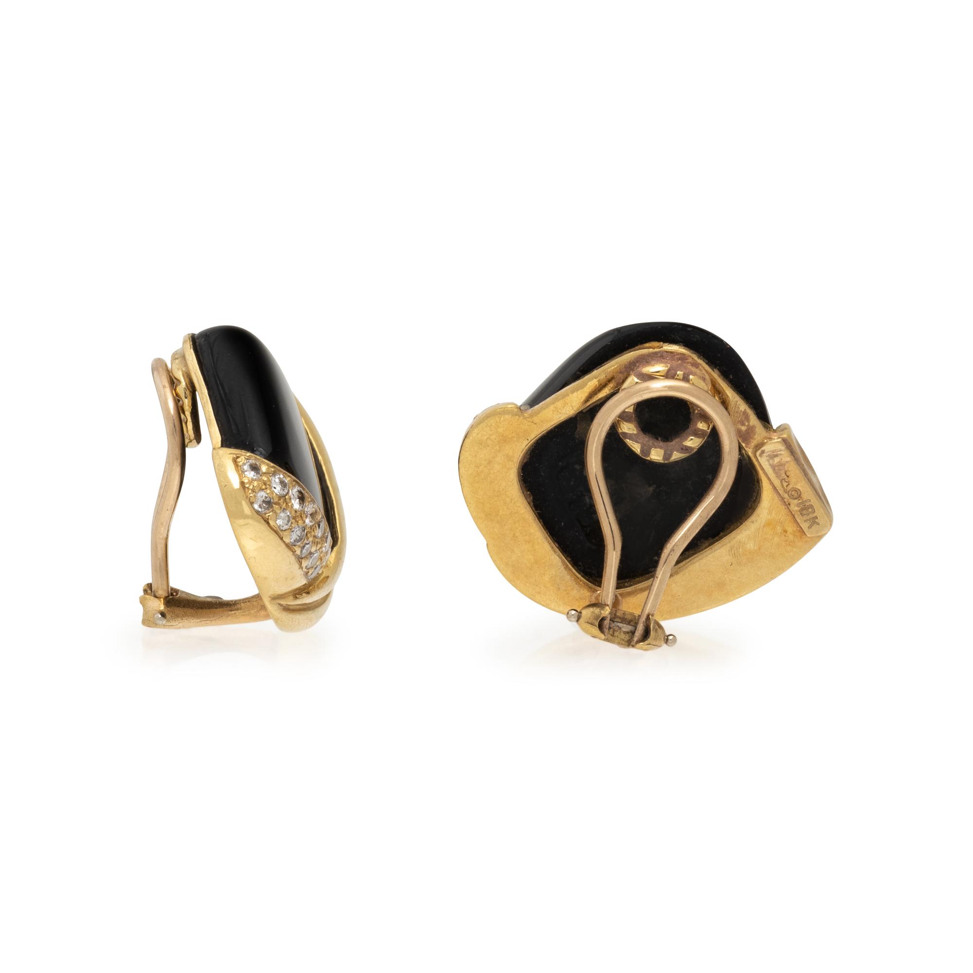 MARLENE STOWE, ONYX, DIAMOND, AND YELLOW GOLD EARRINGS