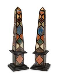A Pair of Italian Specimen Marble Obelisks
