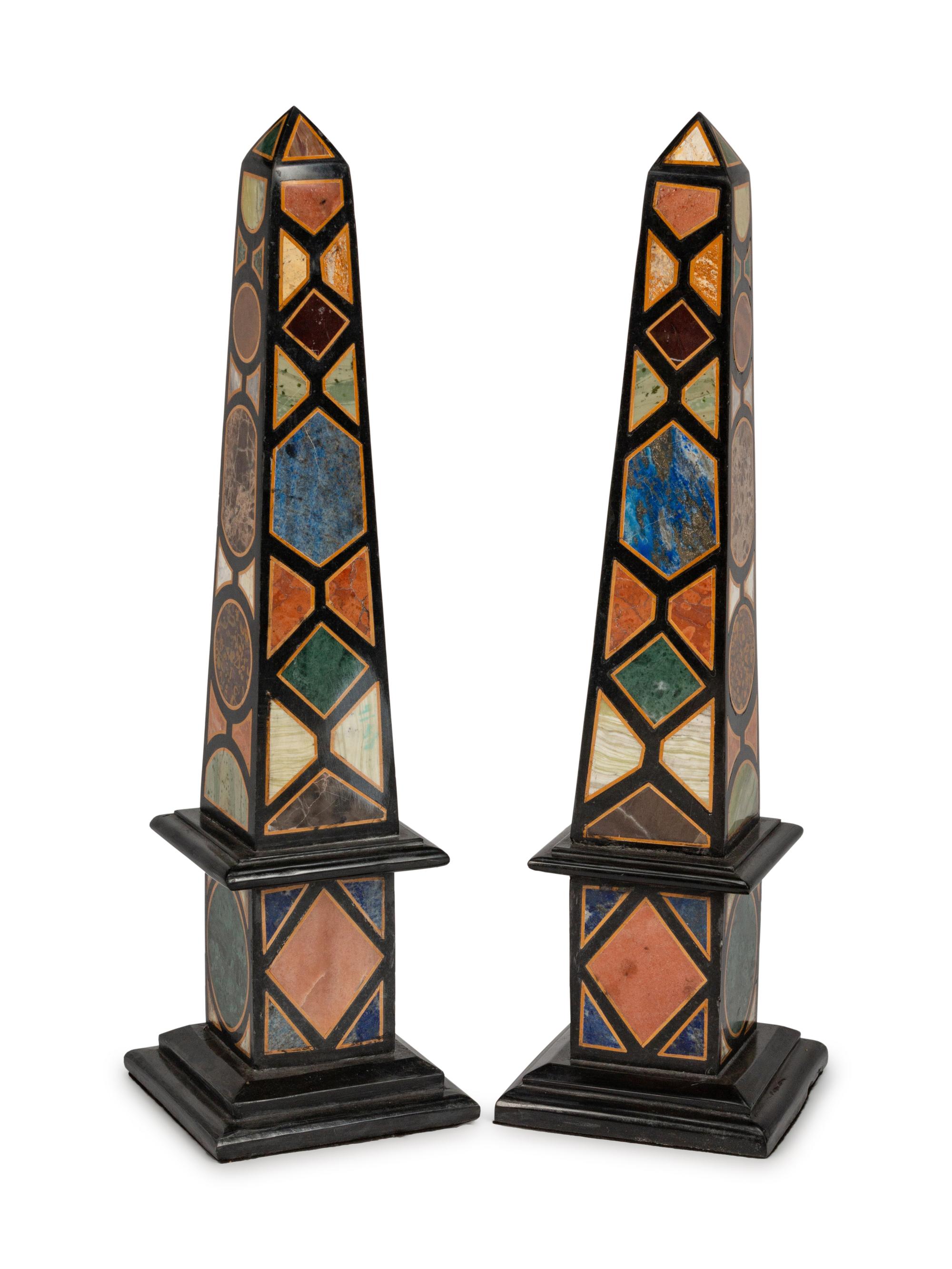 A Pair of Italian Specimen Marble Obelisks