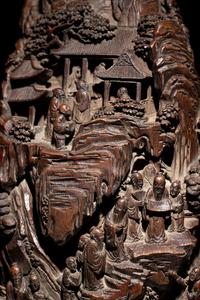 A Chinese Bamboo Root Carving of a Mountain