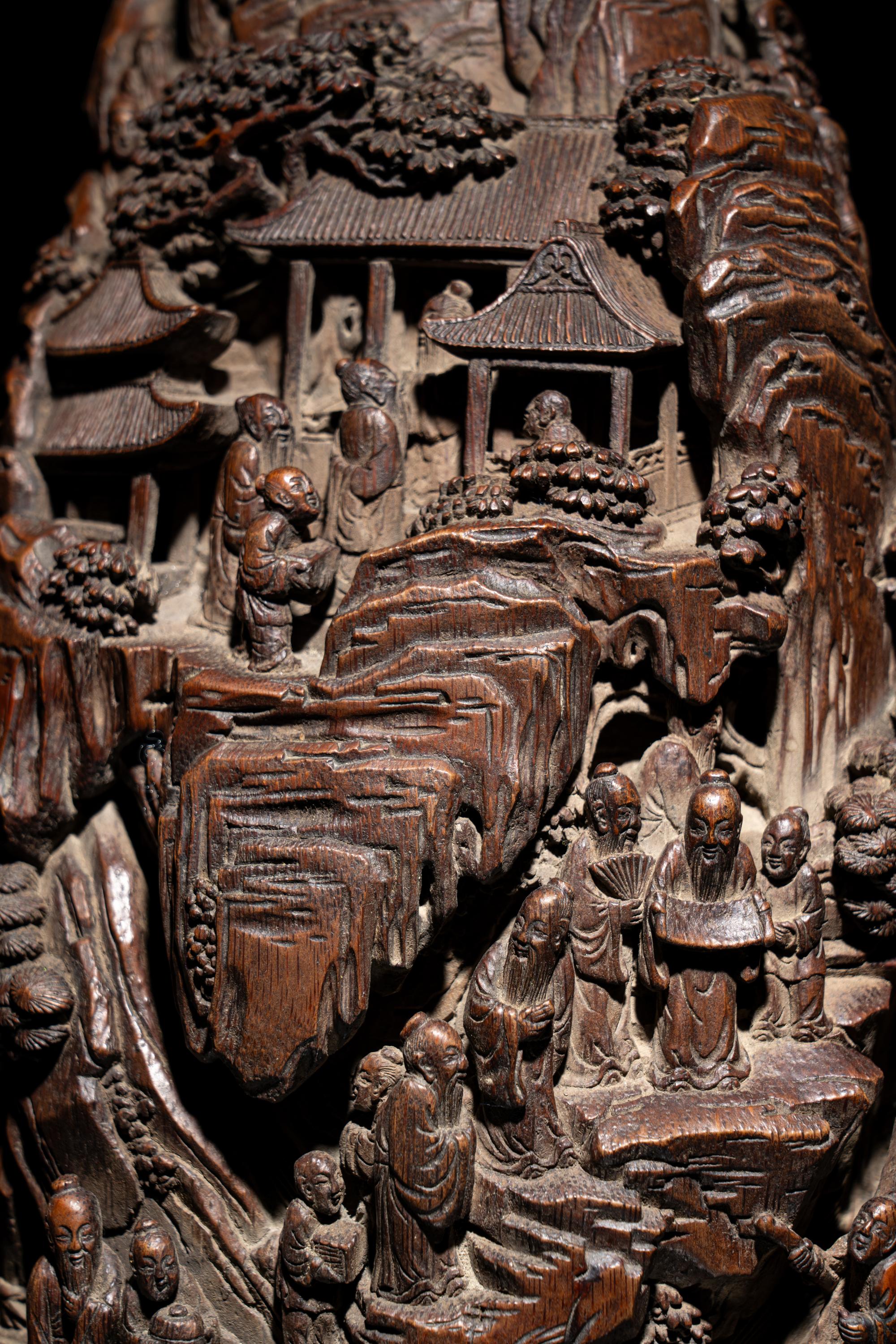 A Chinese Bamboo Root Carving of a Mountain