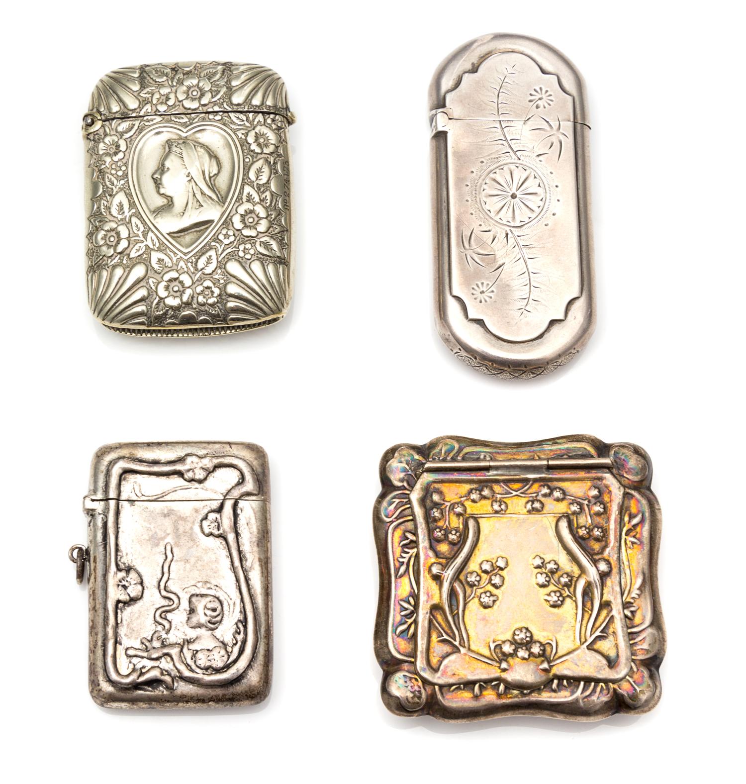 Two American Silver Vesta Cases, Gorham Mfg. Co., Providence, RI and others, comprising an example with bamboo and floral decoration, G