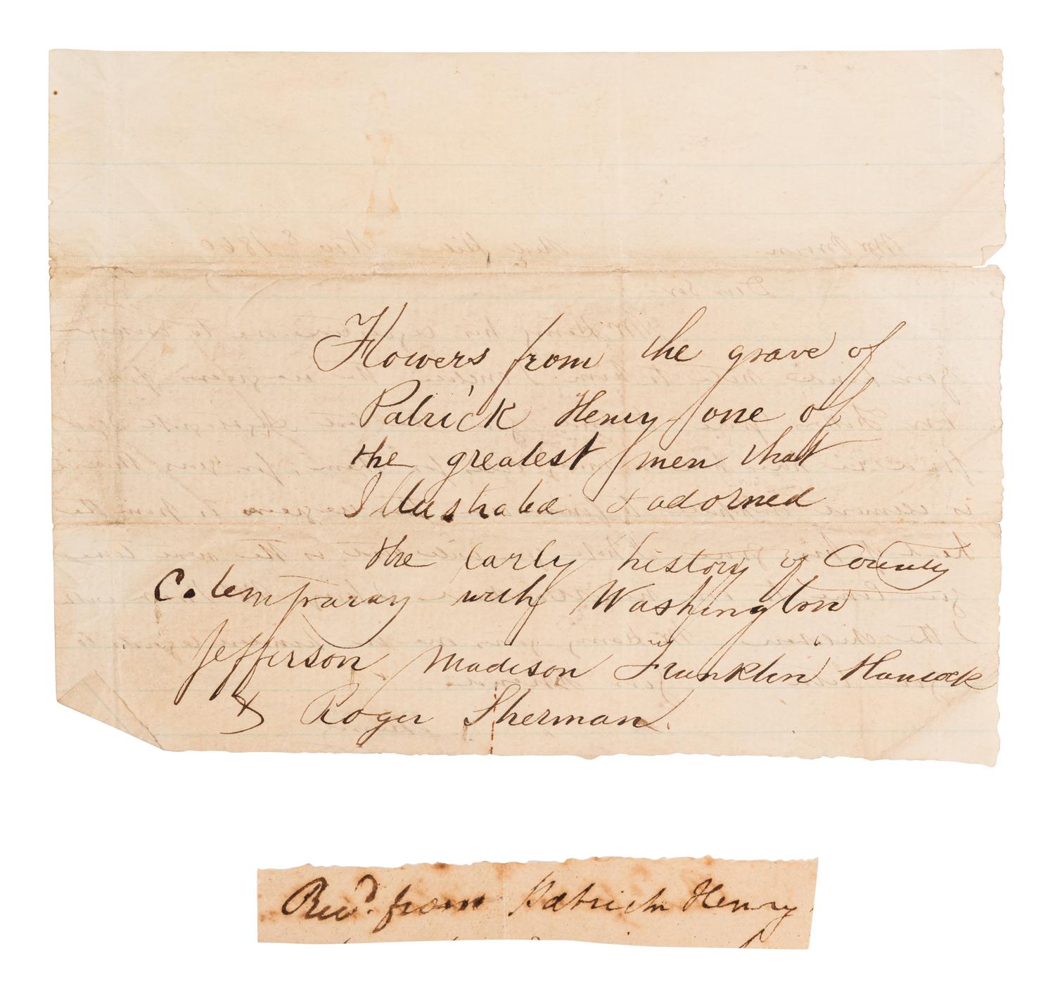 [FILLMORE, Millard (1800-1874) -- AUTOGRAPH ALBUM]. An autograph album, ca 1850s-1870s, assembling more than190 inscriptions, signatures, mounted signatures or letters by various American Presidents, statesmen, missionaries and prominent figures, including: James A. Garfield (inscription: “James A. Garfield / June 1868. Hiram, Ohio”), Millard Fillmore (inscription: “Millard Fillmore / Washington City May 28. 1852”), Daniel Webster (mounted inscription and letter), Henry Clay, William Seward (clipped signature), Jefferson Davis (clipped signature), Patrick Henry (clipped signature laid in loose, with a note containing dried flowers from his grave and related note), Henry Ward Beecher (inscription), Bayard Taylor (letter), Samuel F. B. Morse (inscription), Edwin E. Bliss, Hannibal Hamlin, and numerous others.