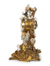 A Continental Gilt Bronze and Porcelain Figural Mantel Clock