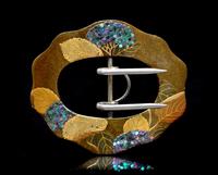 A Fine Japanesque Sterling Silver, Lacquer and Abalone Belt Buckle, Tiffany & Co., Circa 1910, 25.70 dwts.