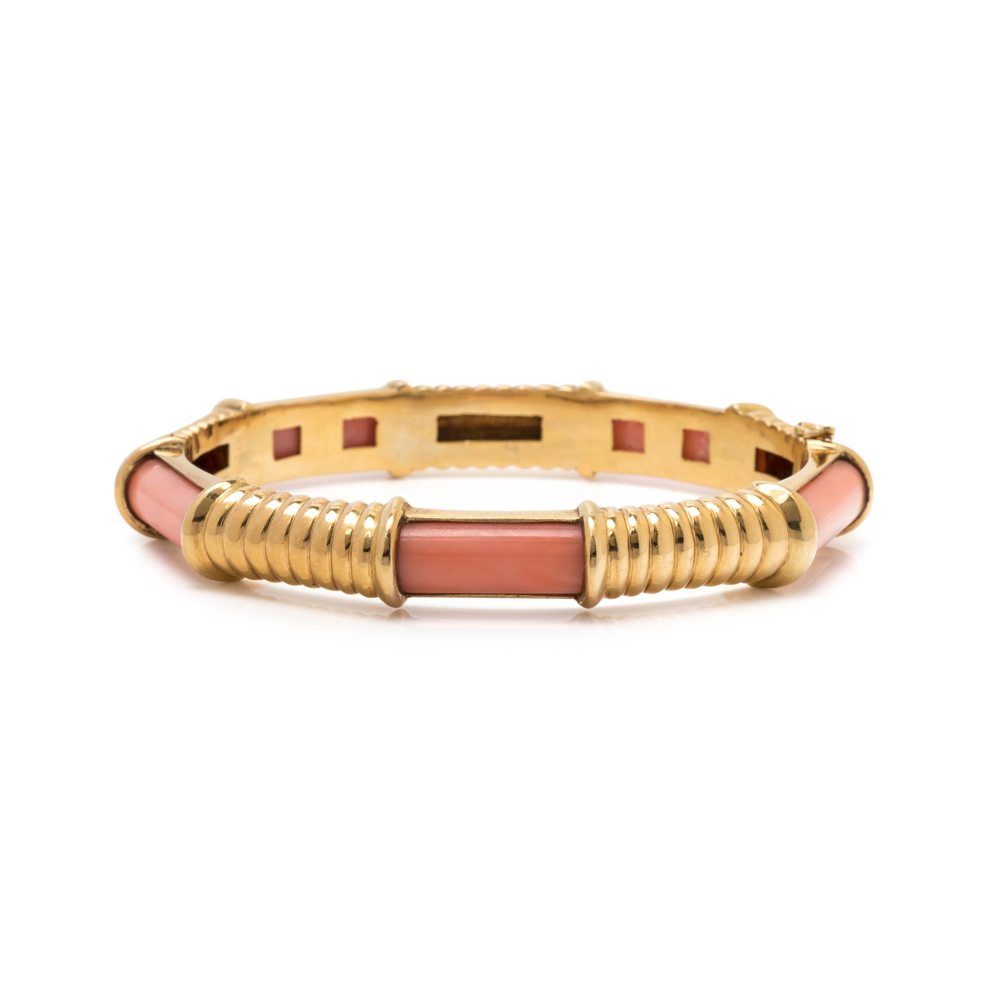 YELLOW GOLD AND CORAL BANGLE BRACELET