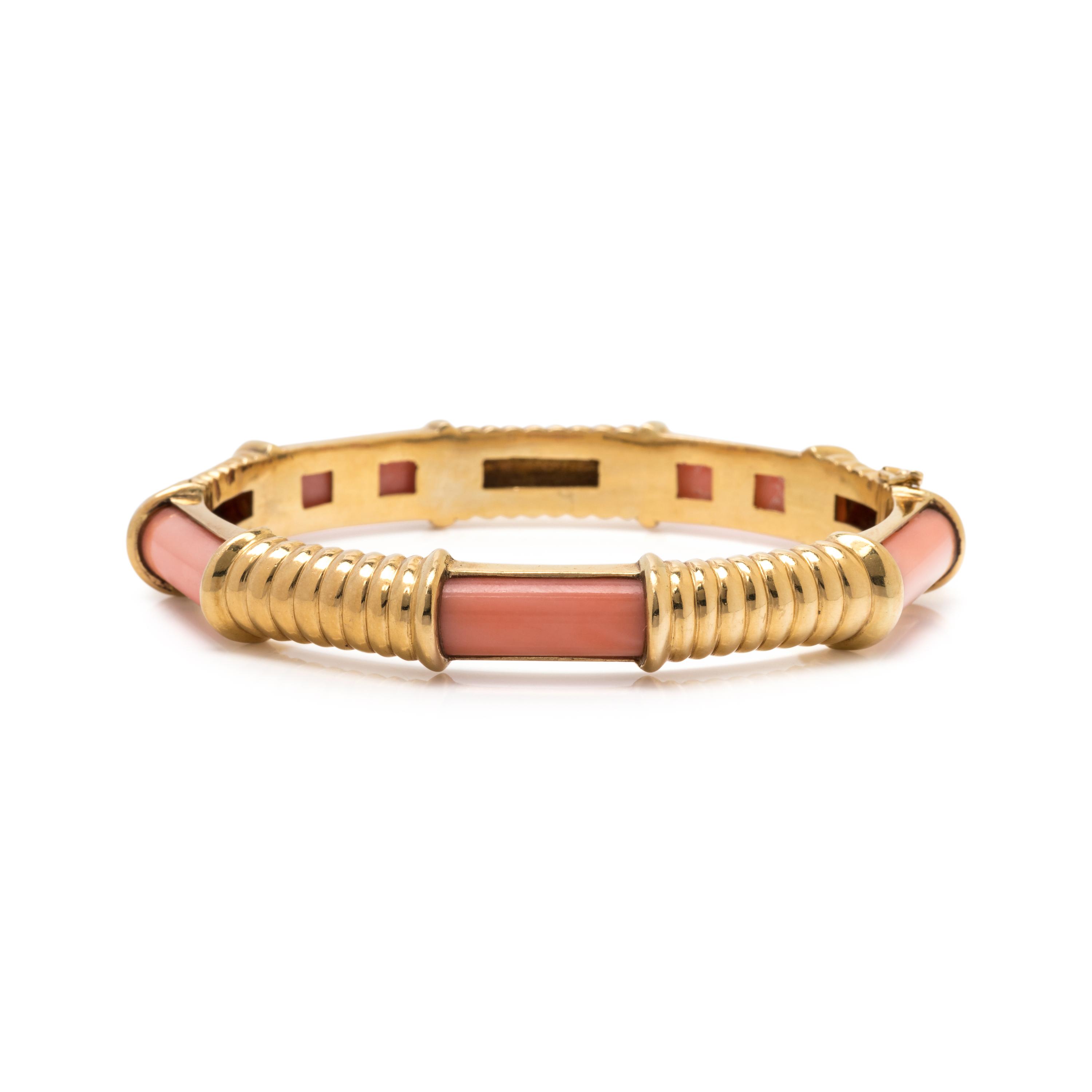 YELLOW GOLD AND CORAL BANGLE BRACELET