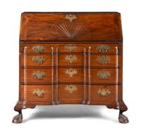A Chippendale Style Mahogany Block-Front Claw and Ball Foot Slant-Front Desk