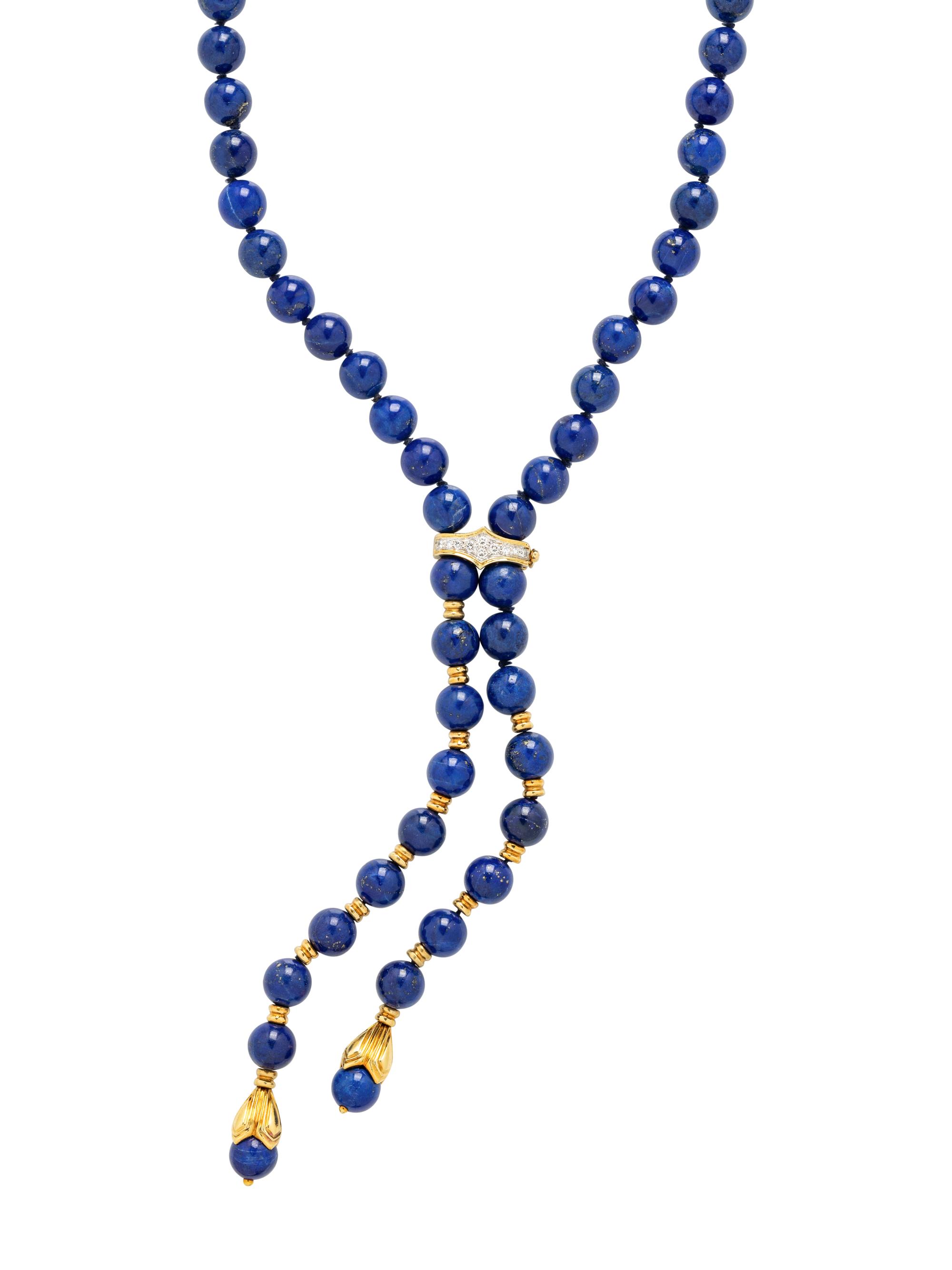 YELLOW GOLD, LAPIS LAZULI AND DIAMOND LARIAT