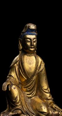 A Chinese Parcel Gilt Bronze Figure of Guanyin