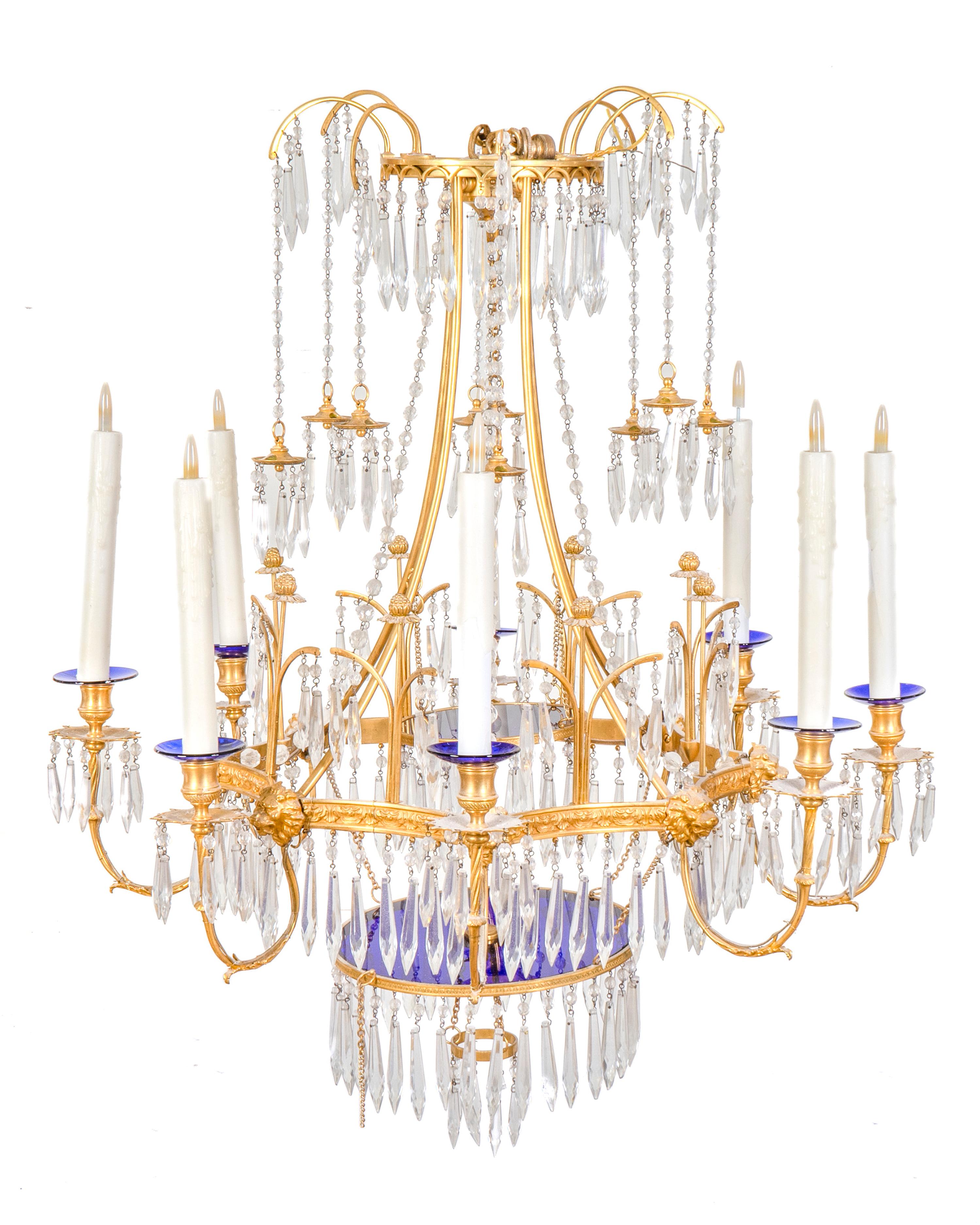 An Empire Style Eight-Light Gilt Metal and Cut Crystal Tiered Chandelier — 20TH CENTURY