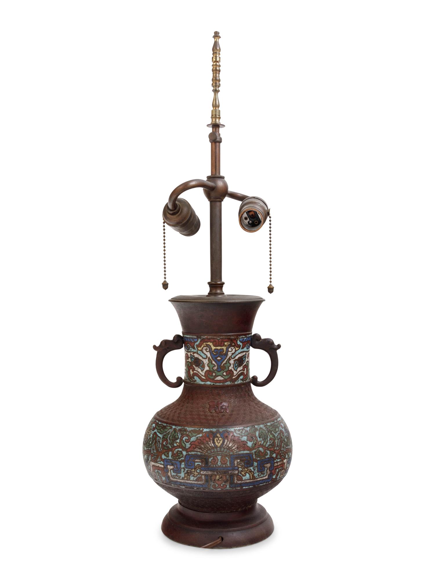 An Archaistic Bronze and Cloisonné Vase Mounted as a Lamp