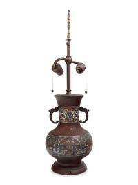 An Archaistic Bronze and Cloisonné Vase Mounted as a Lamp