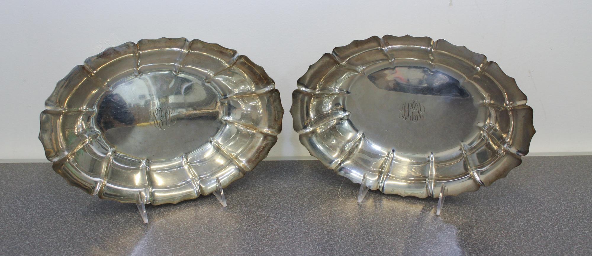 A Pair of American Silver Bowls, Richard Dimes Co., South Boston, MA, Irish pattern, each centered by an engraved monogram.
