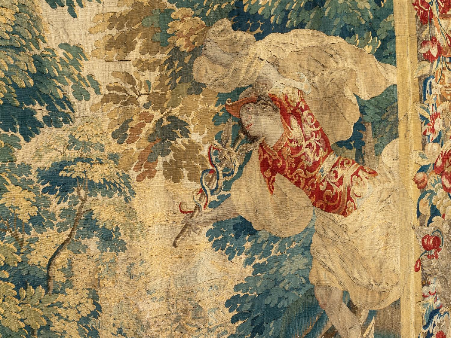 A Brussels Mythological Tapestry Depicting Hermes Holding the Caduceus