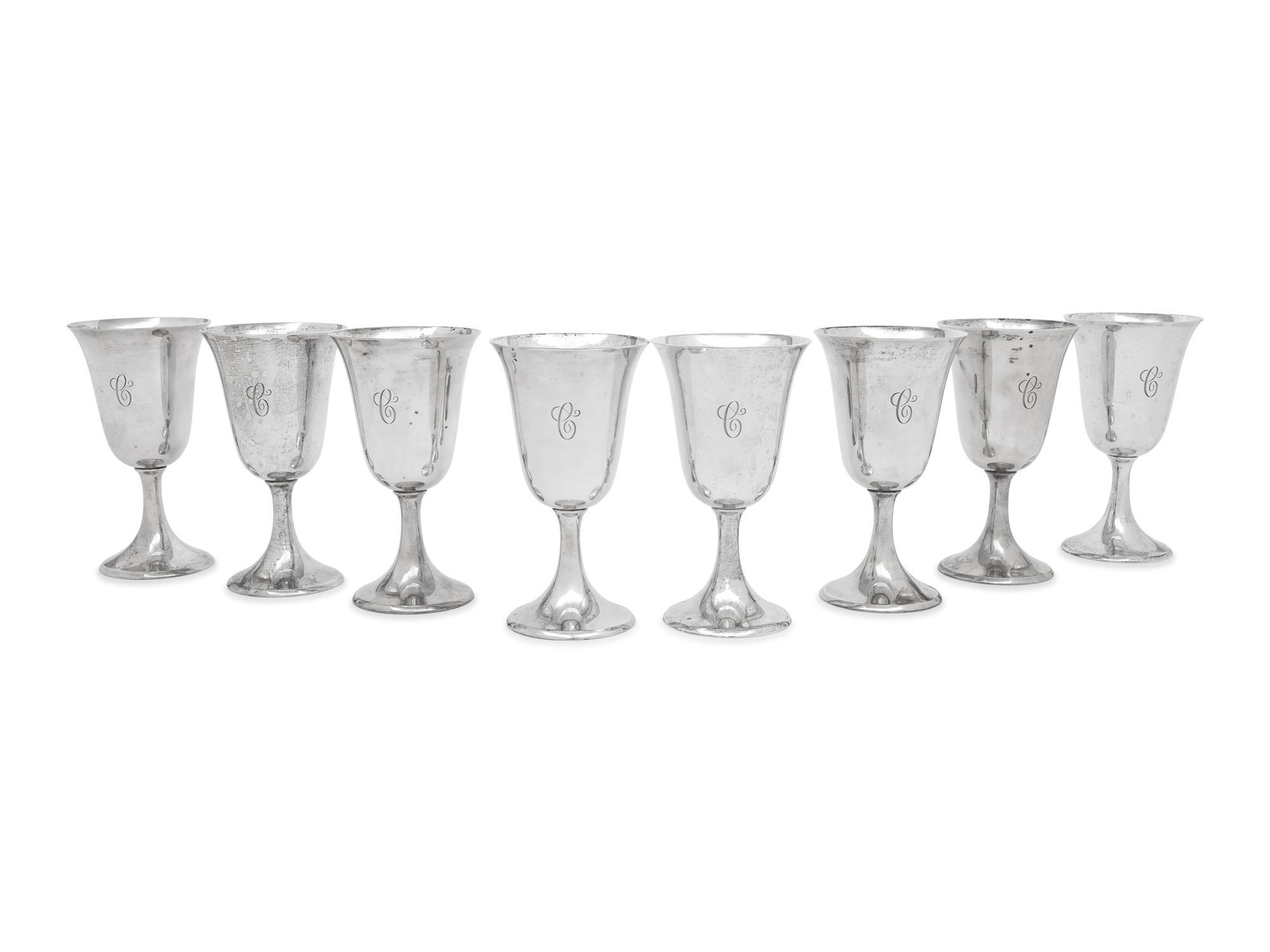 A Set of Eight American Silver Goblets