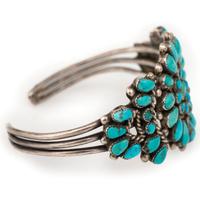Zuni Silver and Turquoise Cluster Cuff Bracelet