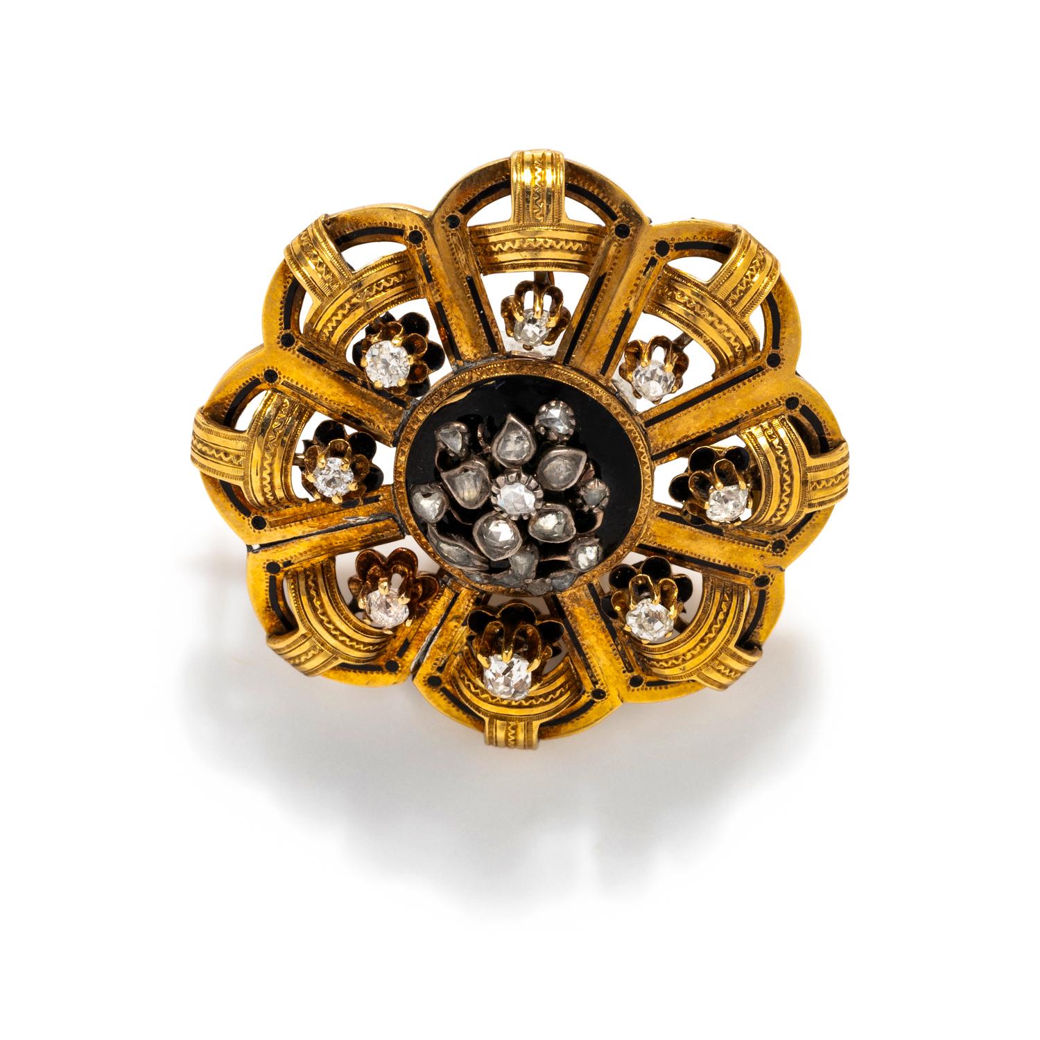 DIAMOND AND ENAMEL BROOCH