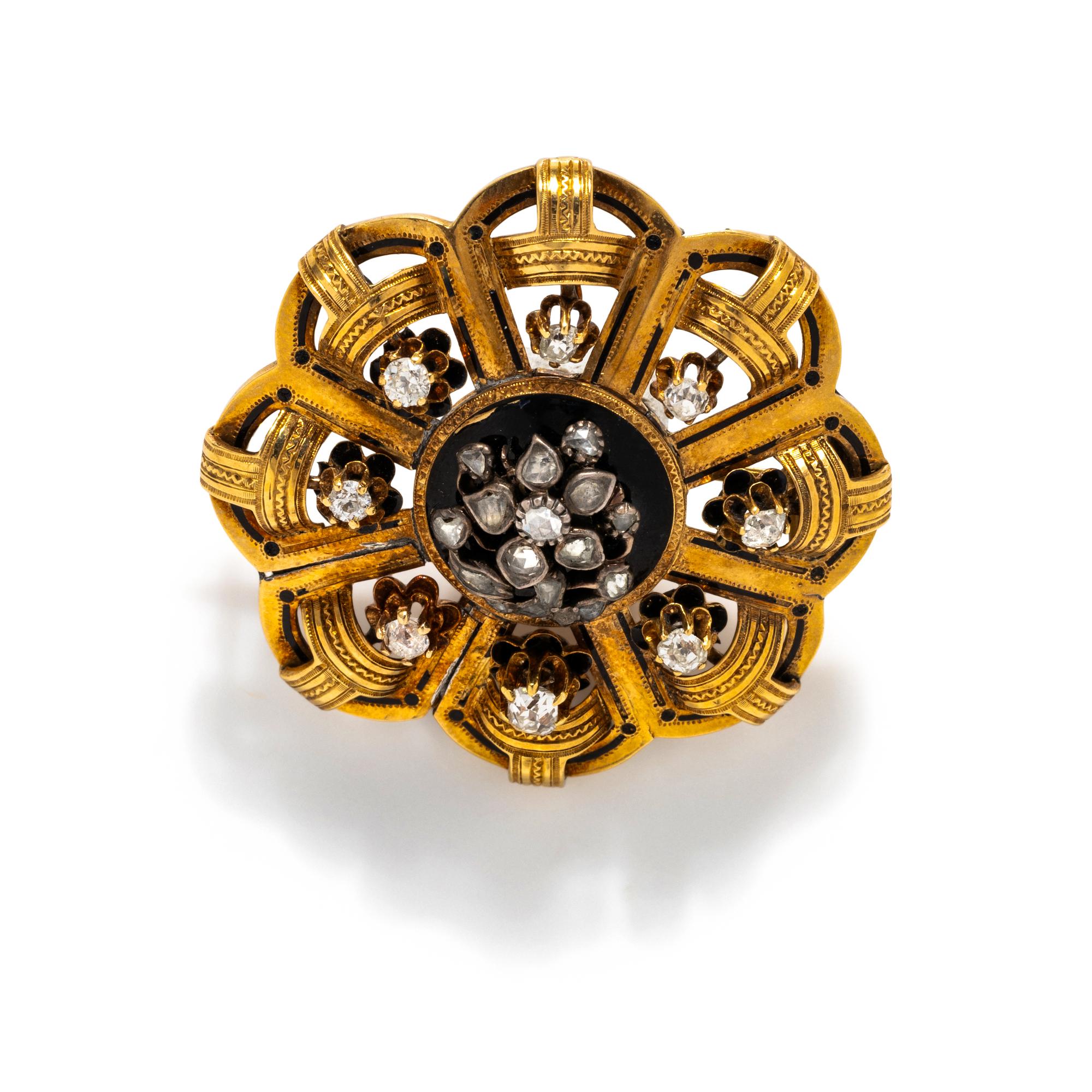 DIAMOND AND ENAMEL BROOCH