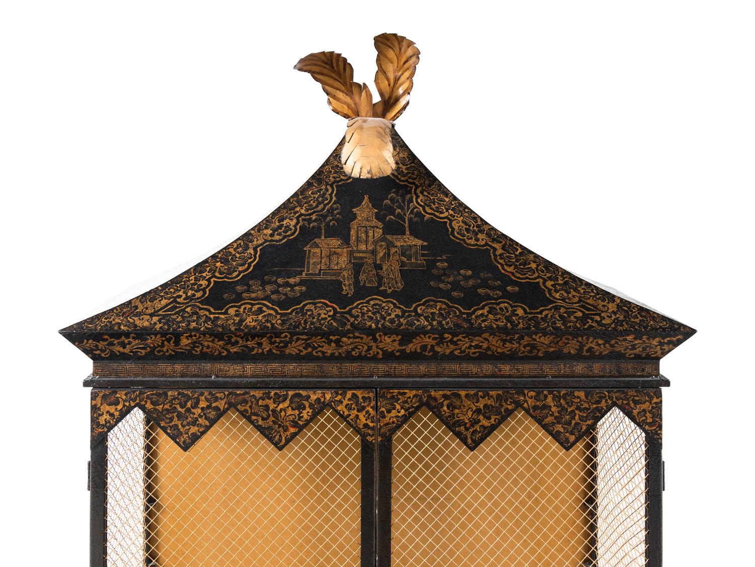 A Tole Chinoiserie-Decorated Hanging Cabinet