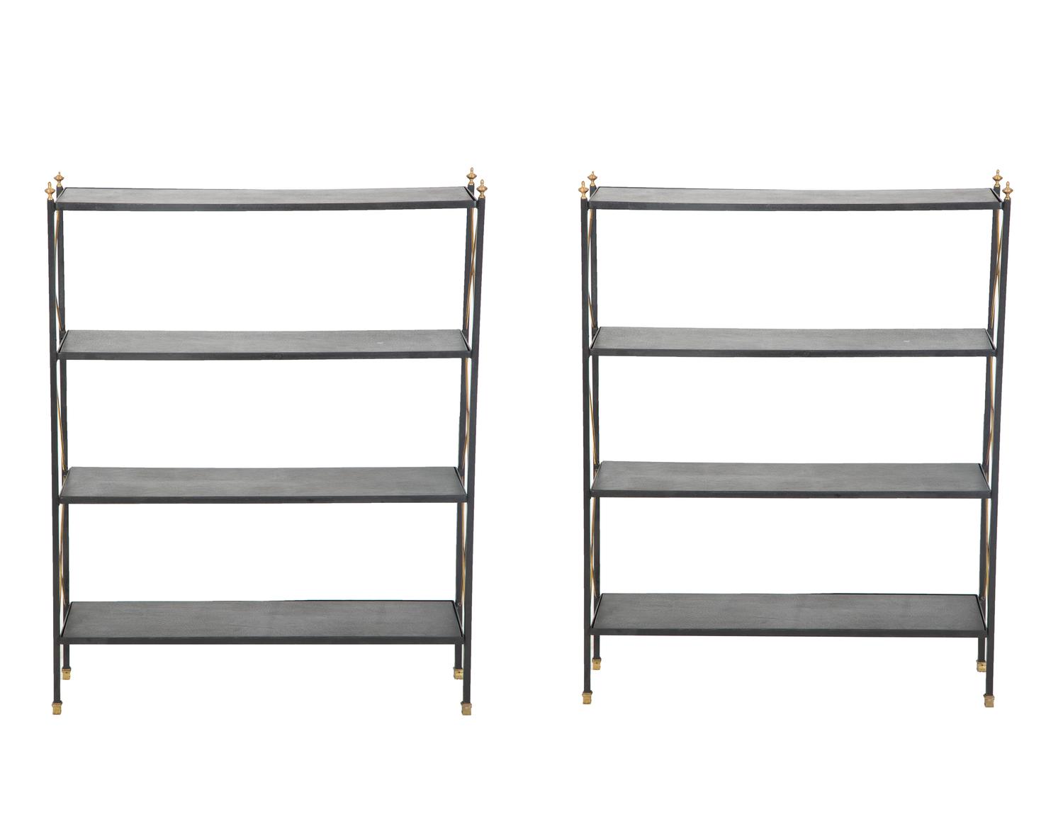 A Pair of Modern Painted Tole, Brass and Vinyl Etageres — 20th Century