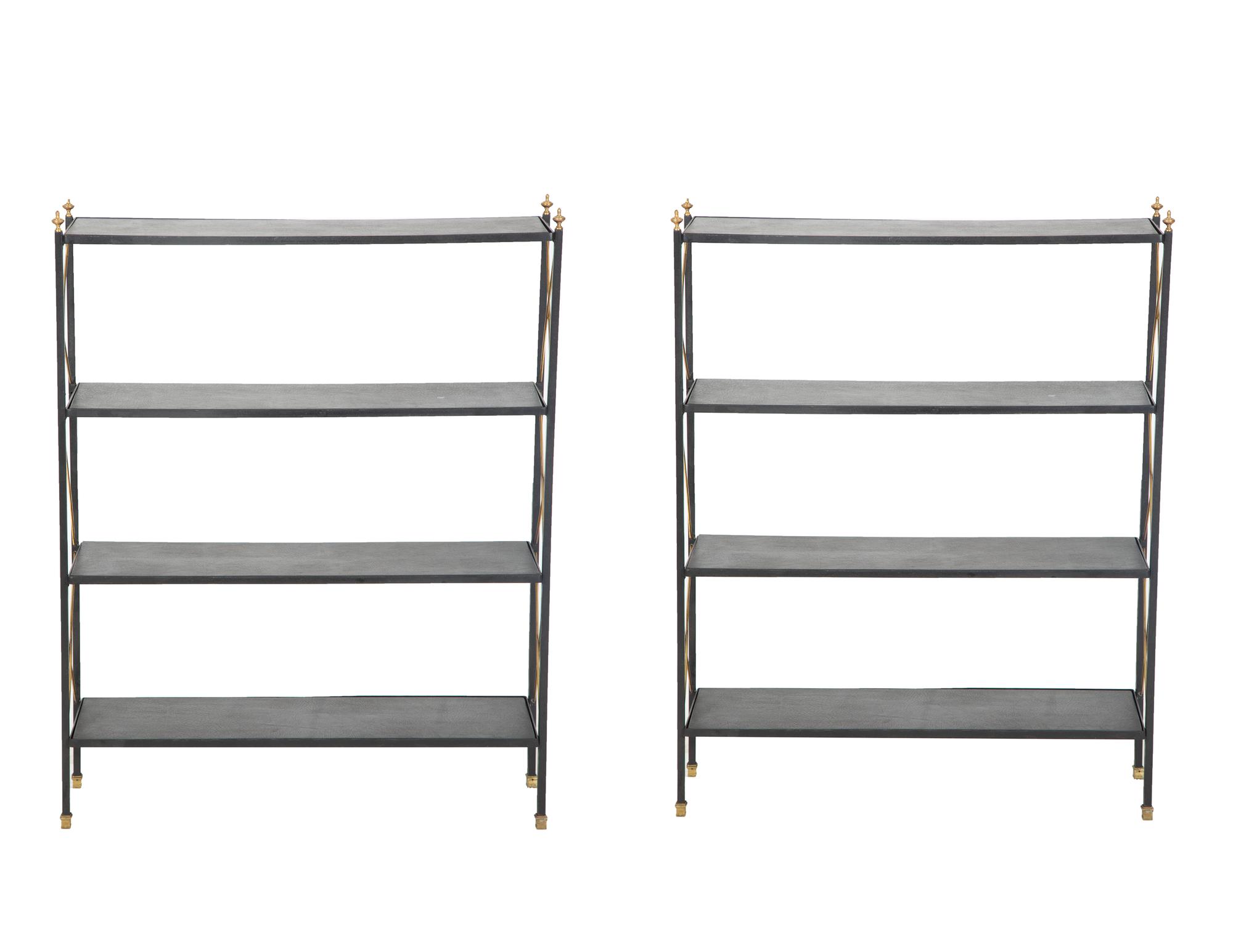 A Pair of Modern Painted Tole, Brass and Vinyl Etageres — 20th Century