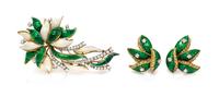 An 18 Karat Yellow Gold, Diamond and Polychrome Enamel Demi Parure, Circa 1960, 37.30 dwts.