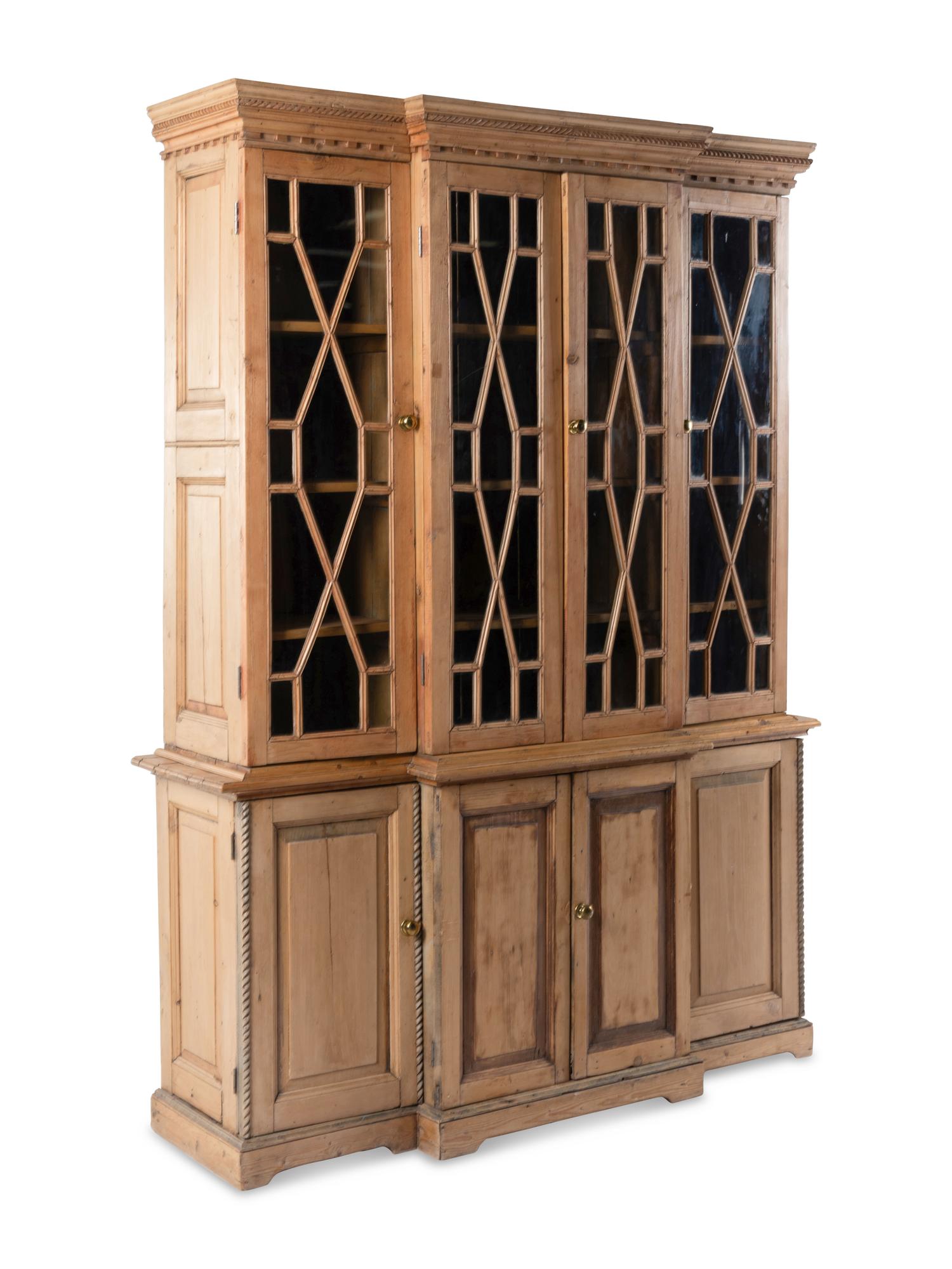 An English Pine Breakfront Bookcase