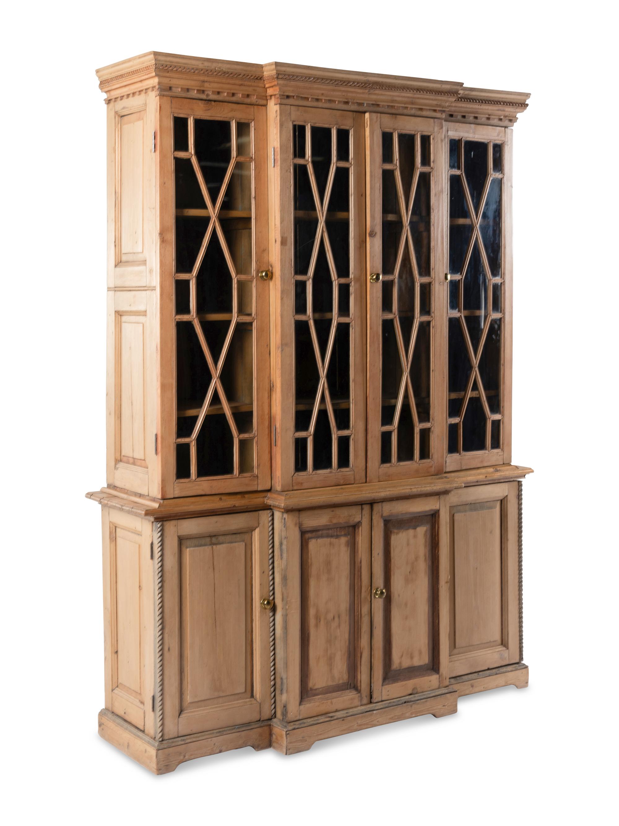 An English Pine Breakfront Bookcase