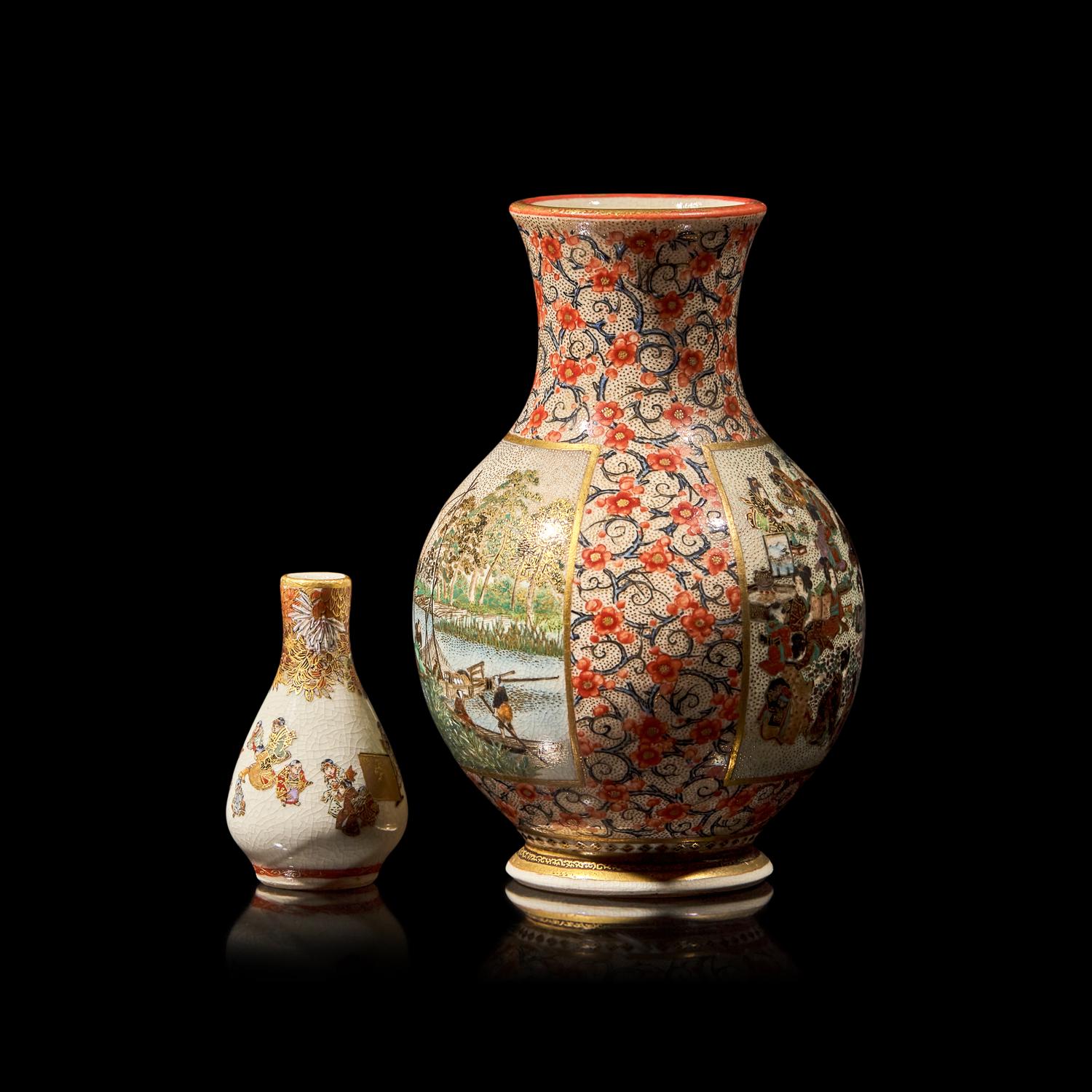 Two Small Satsuma-Type Cabinet Vases, Yabu Meizan, Meiji Period