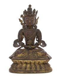 A Sino-Tibetan Gilt Bronze Figure of a Seated Bodhisattva Height 7 1/2 inches.