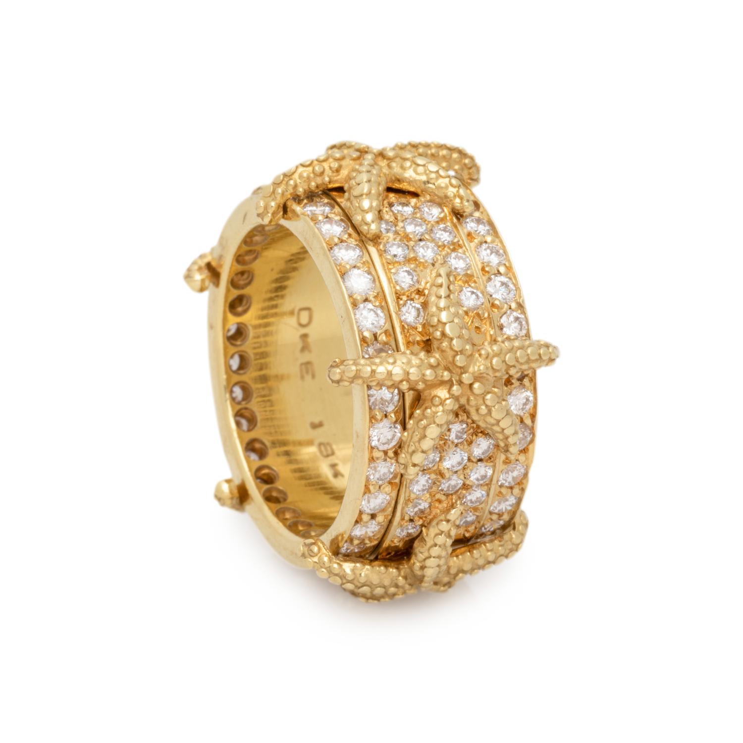 DIANA KIM, YELLOW GOLD AND DIAMOND STARFISH SPINNING RING