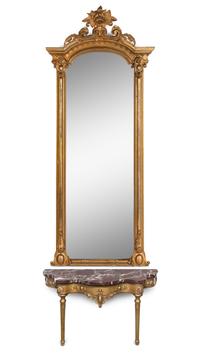 An Italian Giltwood Pier Mirror and Marble-Top Console Table