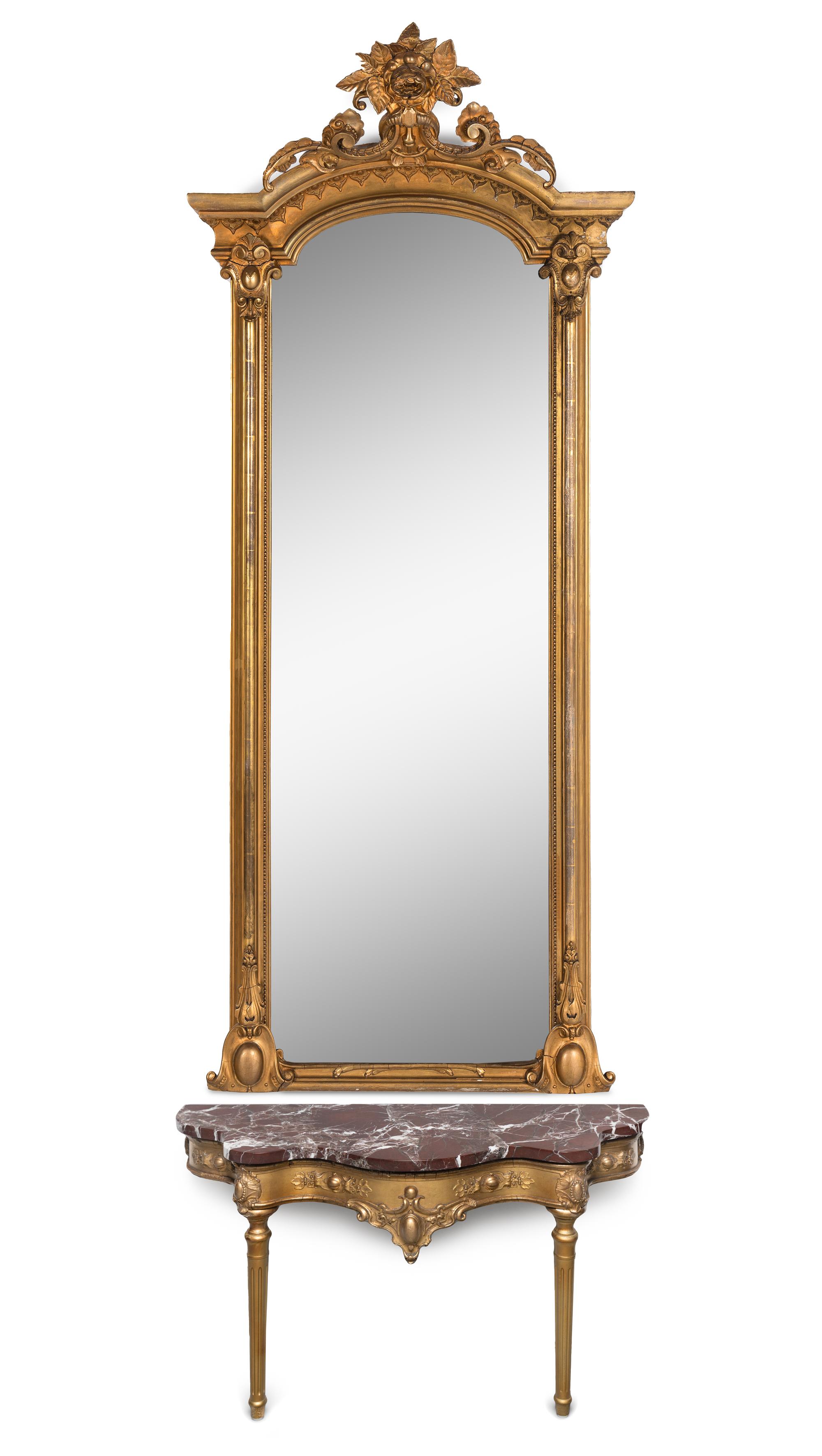 An Italian Giltwood Pier Mirror and Marble-Top Console Table